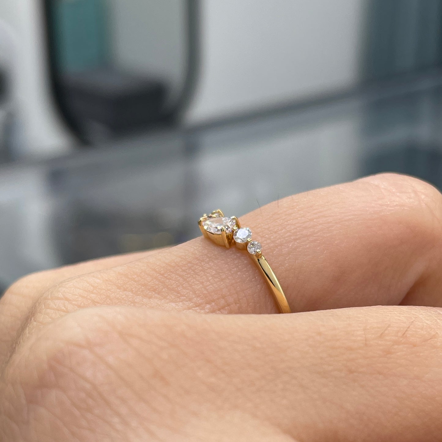 Lab diamond pear with multi shapes half eternity ring