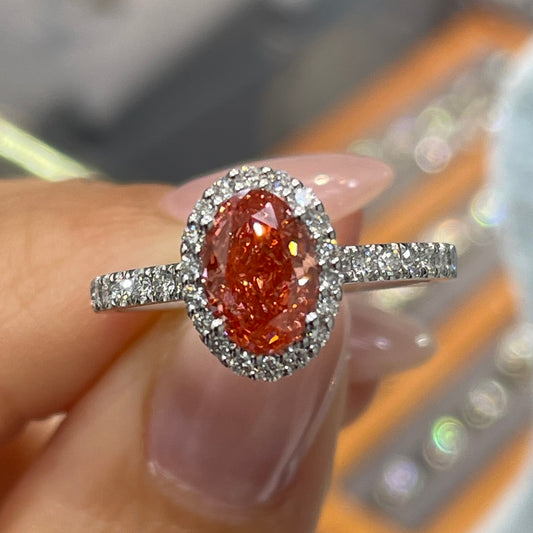 IGI pink diamond Oval shape 1ct two way halo pave ring