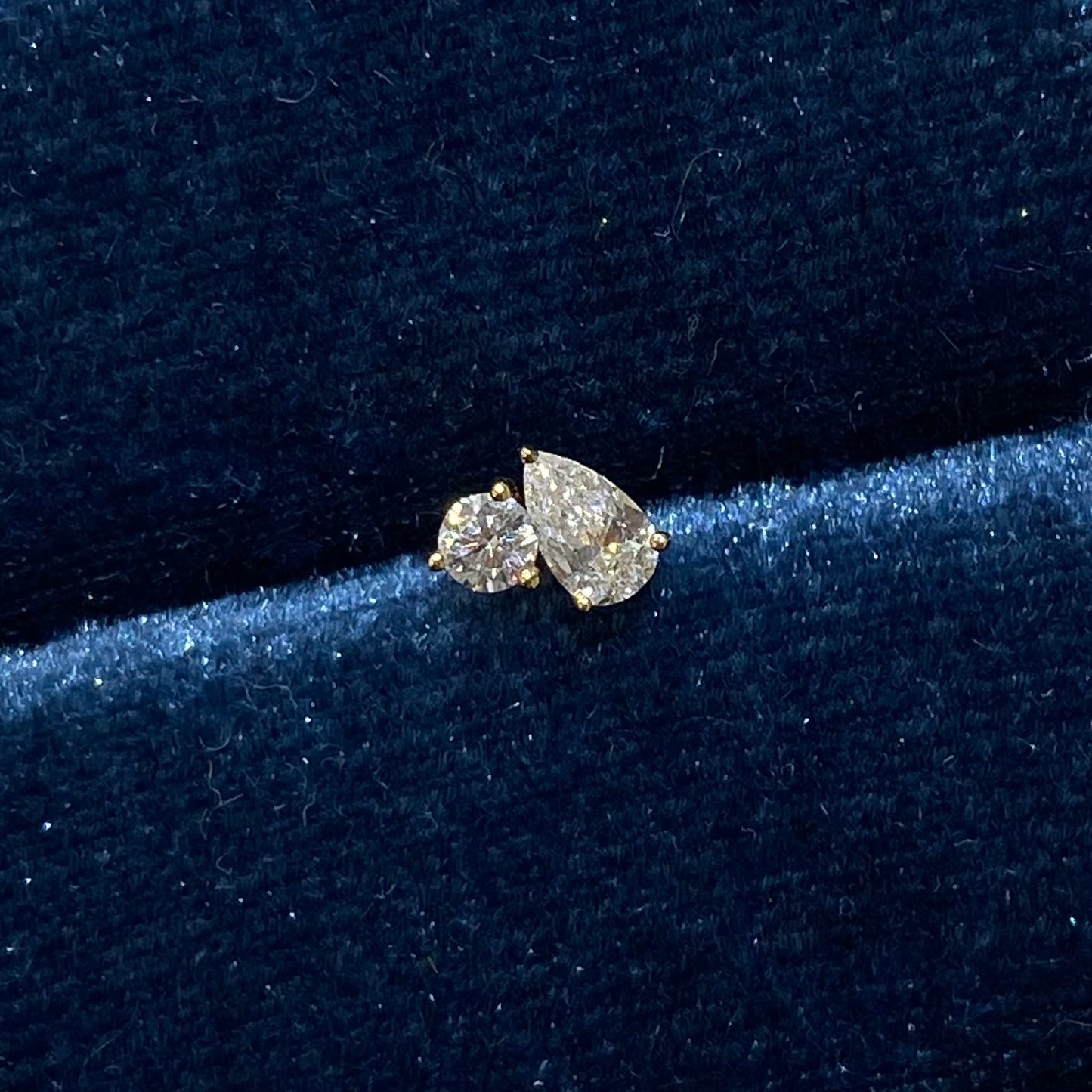 Lab diamond pear and round stud earring-each