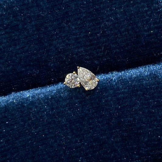 Lab diamond pear and round stud earring-each
