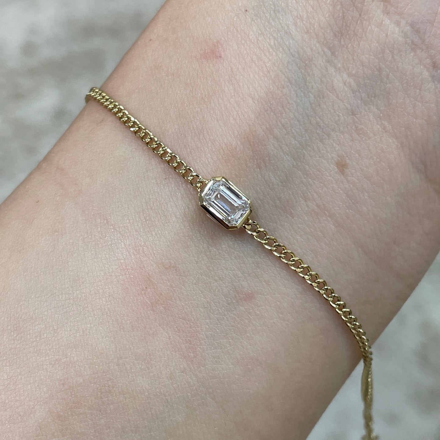 Lab diamond Emerald cut  0.6ct bezel with 1.8mm Cuban bracelet