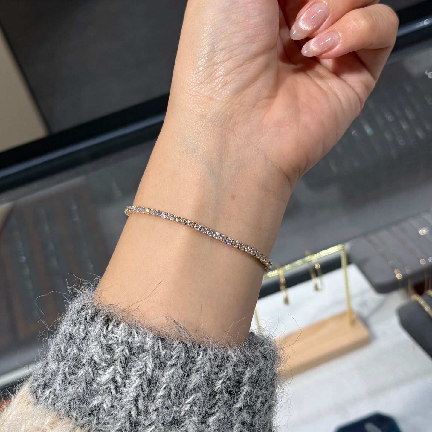 14K Lab diamond round 3.2ct four-prong tennis bracelet