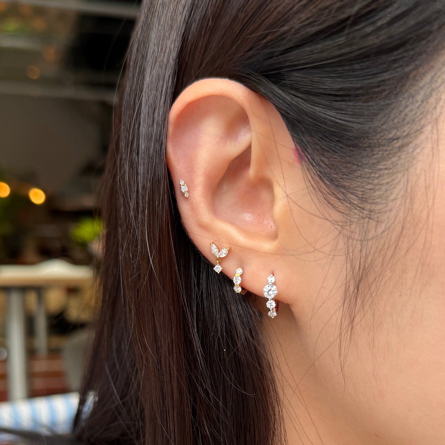 9k Lab diamond round 0.75ct big and small single-prong 10mm hoop earrings - pair