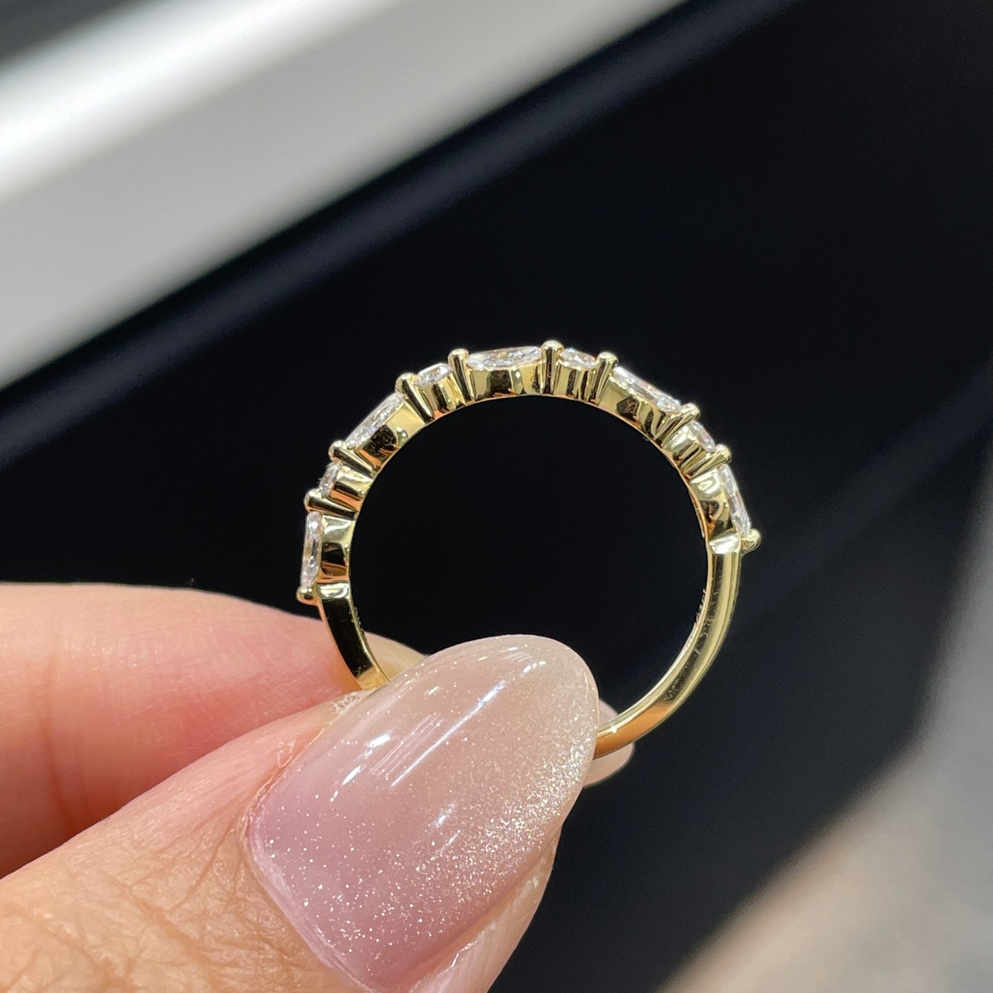 Lab diamond marquise round mix 0.48ct half eternity ring
