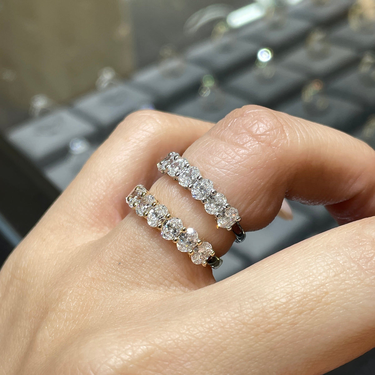 14k Lab diamond oval shape 1.2ct half eternity ring