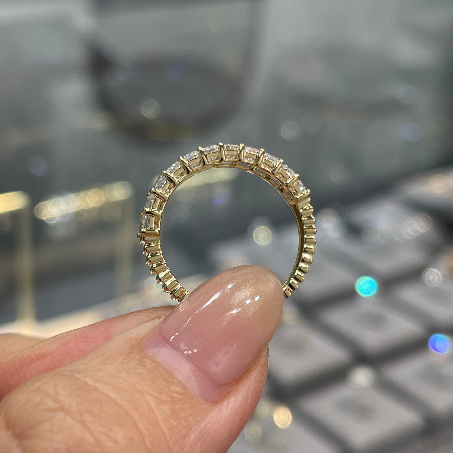 Lab diamond Radiant cut 1.1ct half eternity straight vertical line band ring