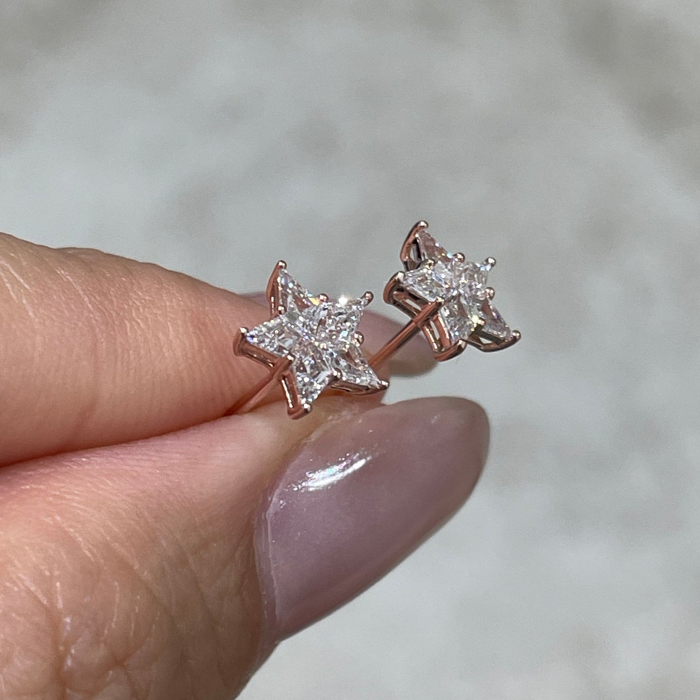 9k Lab diamond kite cut 0.6ct illusion star stud earrings - pair
