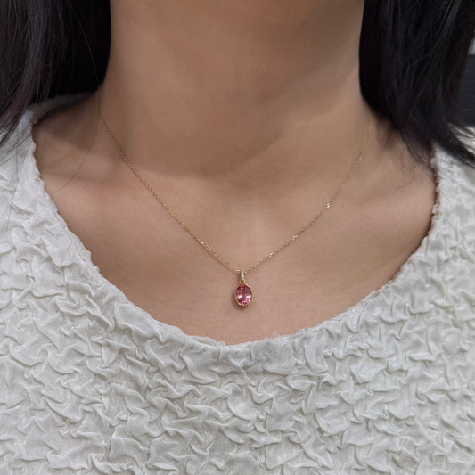 Lab pink sapphire Oval shape 1.6ct bezel pave open clip pendant