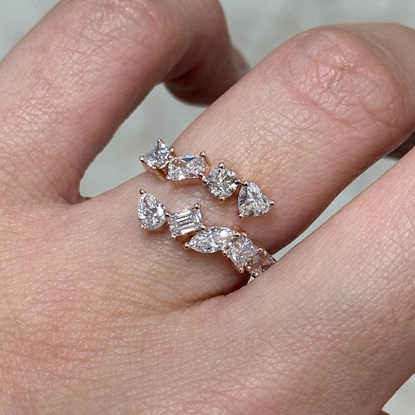 Lab diamond multi shaped 1.35ct irregular open ring