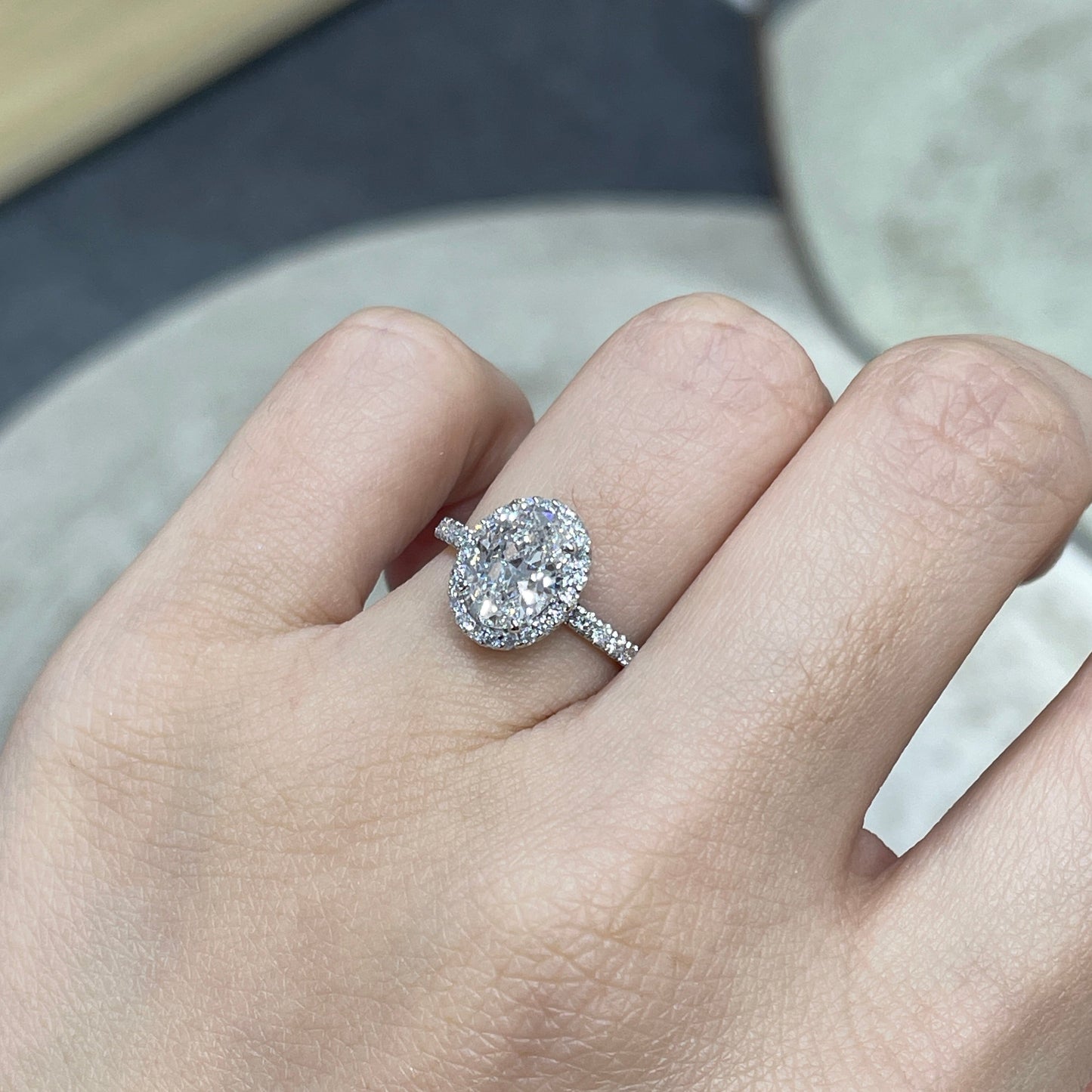 IGI lab diamond oval 1.5ct two-way halo pave ring