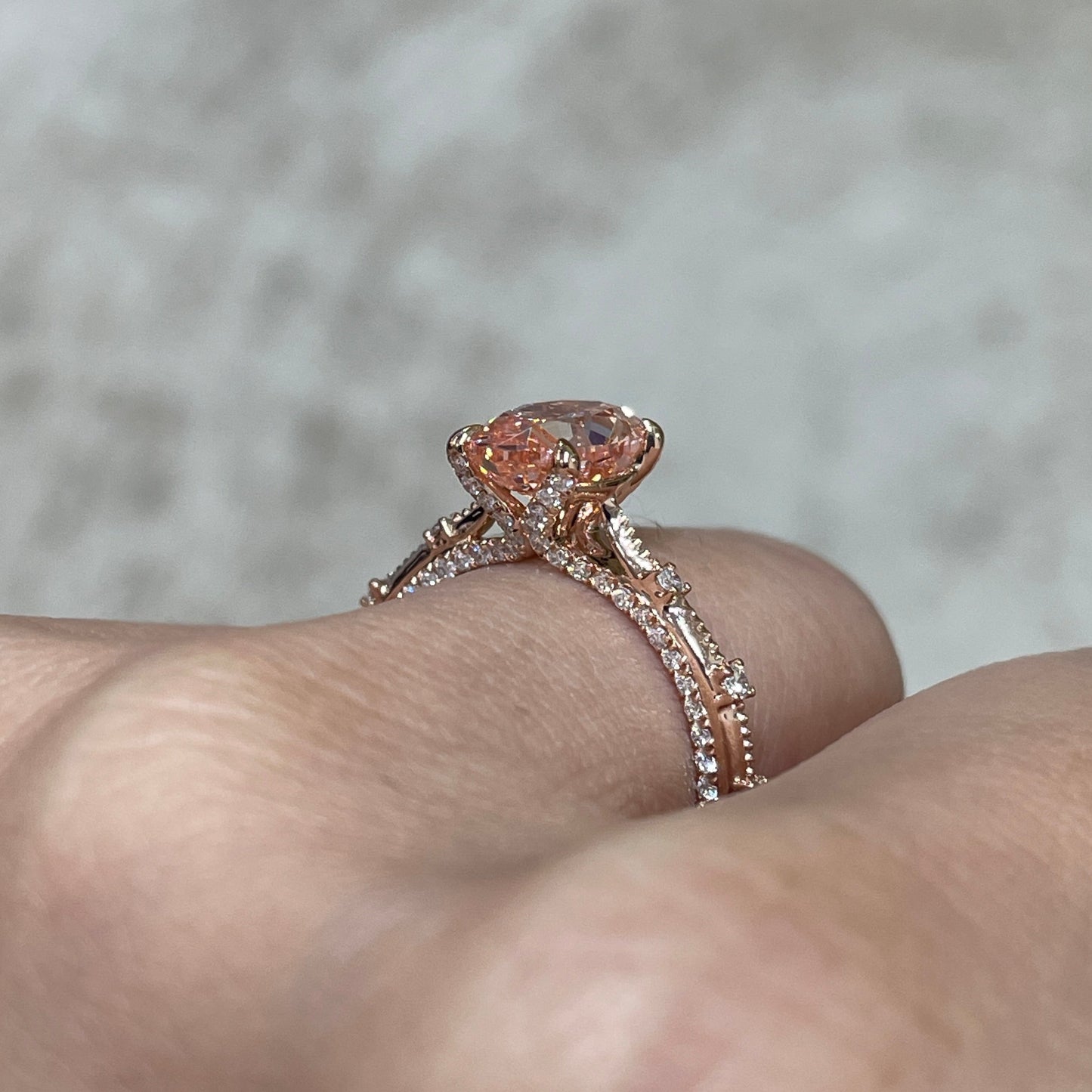 IGI Lab pink diamond oval shape 2ct milgrain under paved ring