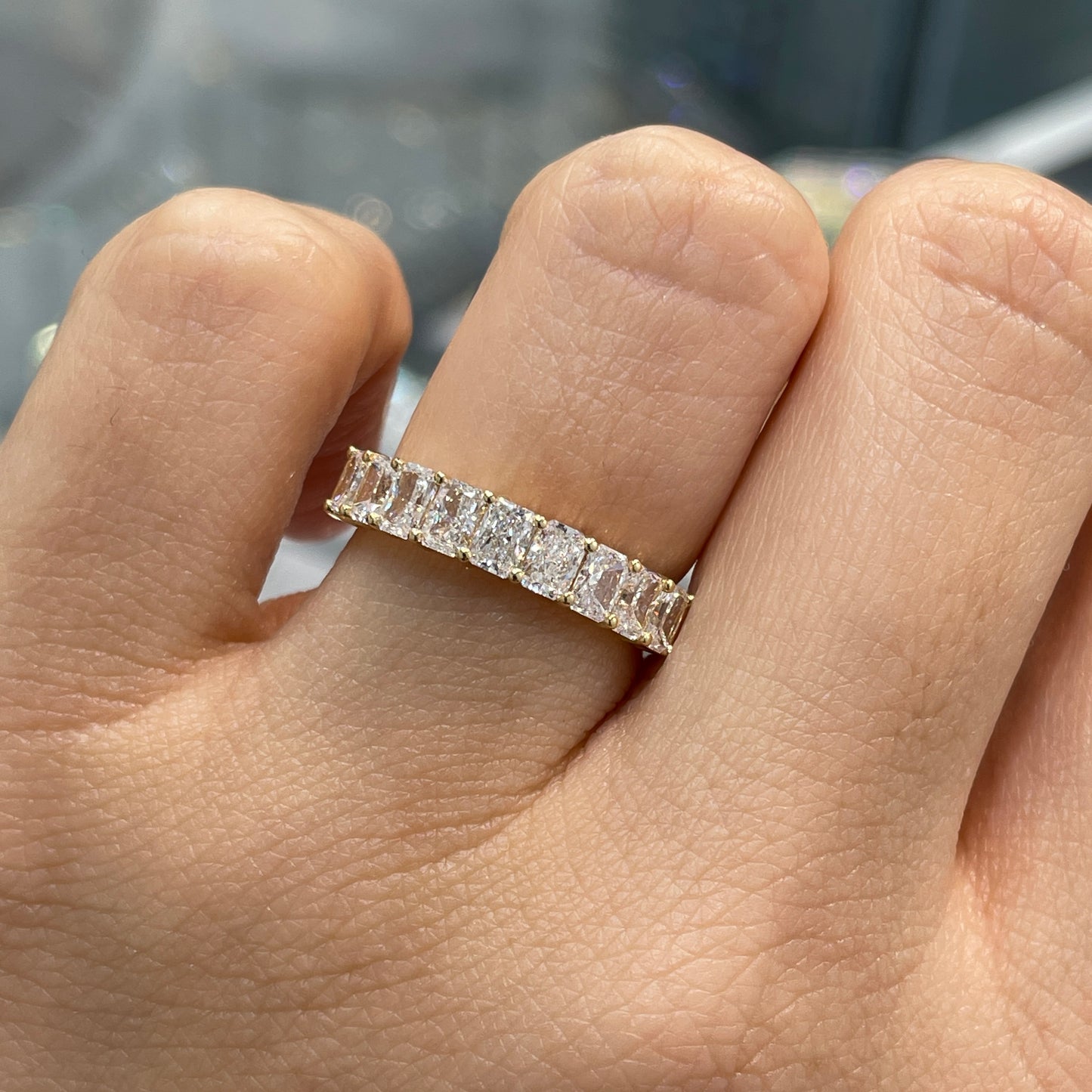 Lab diamond Radiant cut 1.35ct half eternity straight vertical line band ring