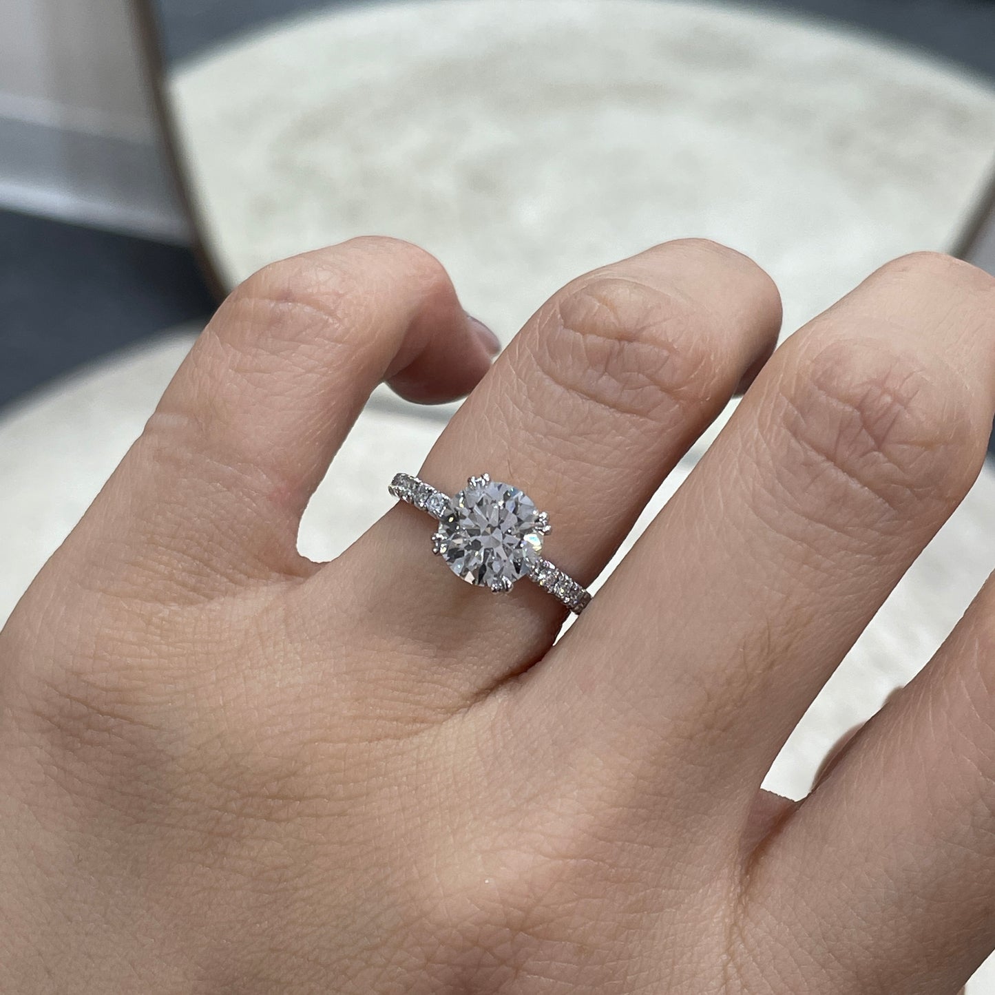 IGI Lab diamond Round 2ct four double prong pave ring