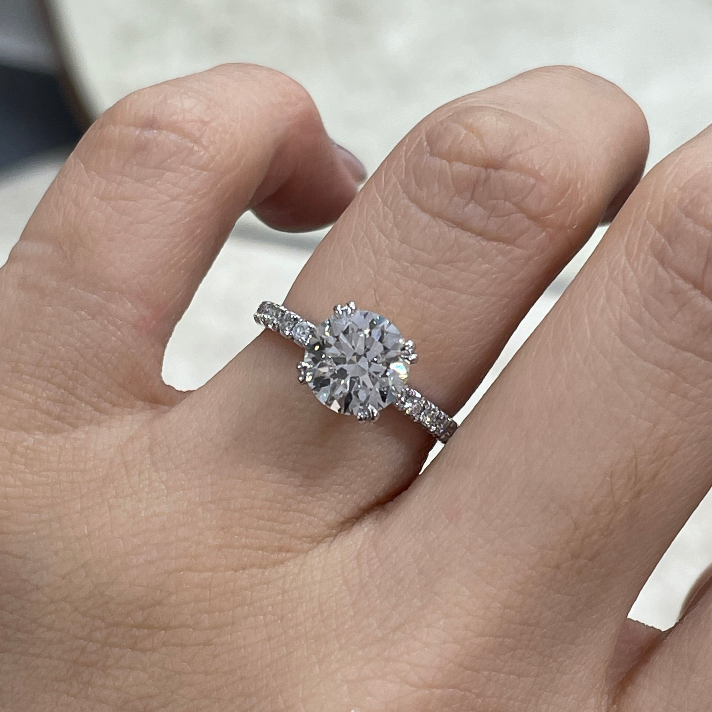 IGI Lab diamond Round 2ct four double prong pave ring