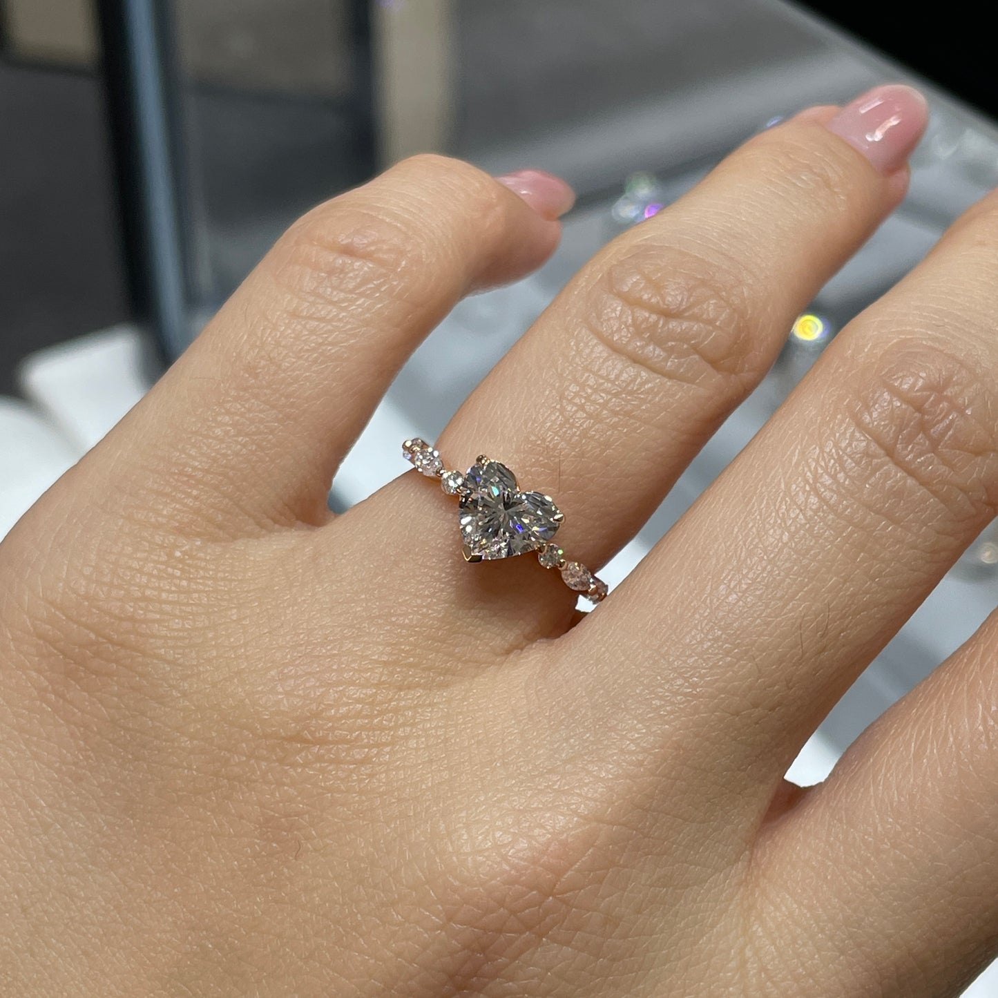 IGI Lab diamond heart shape 1.3ct marquise and round mix pave ring