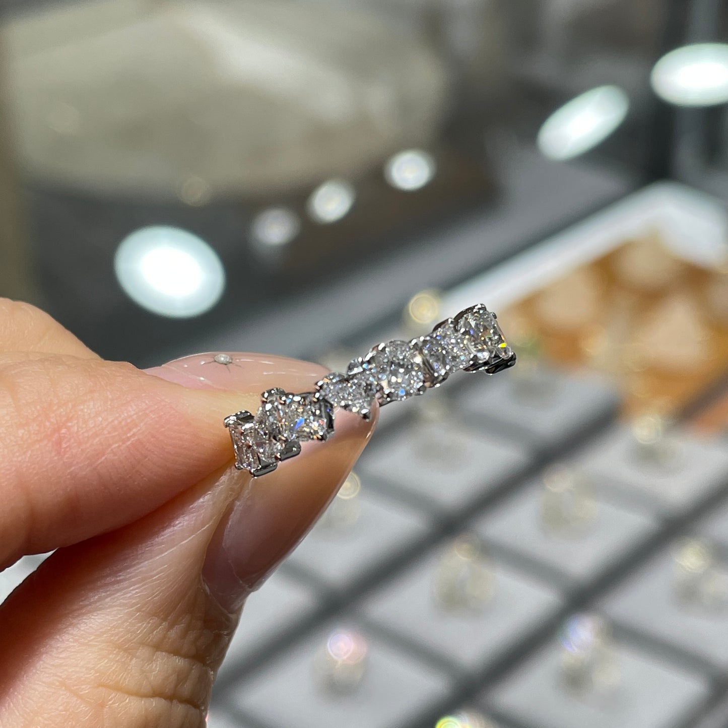 Lab diamond fancy shape 1.35ct irregular half eternity  ring