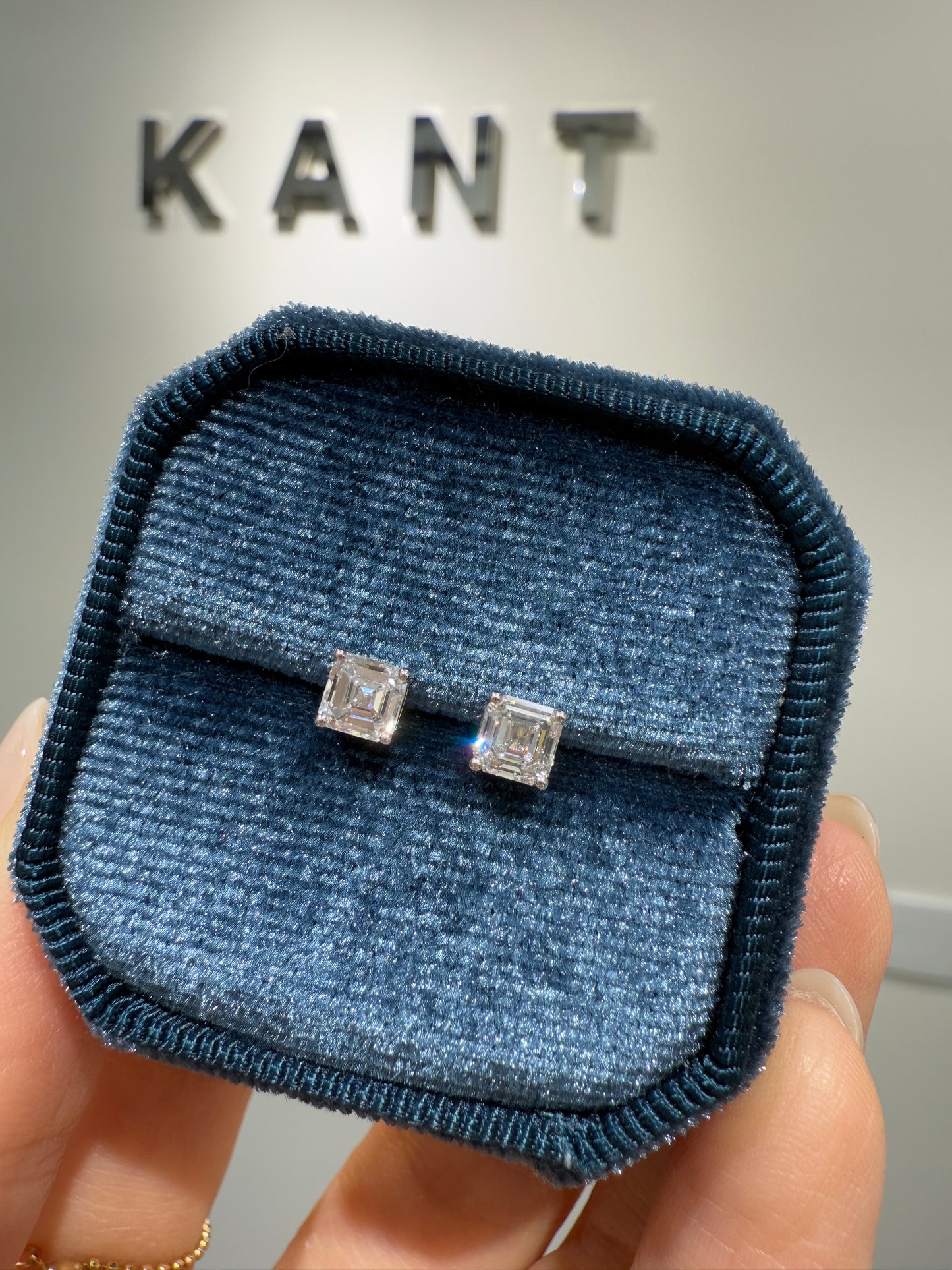 Lab diamond asscher cut 1ct four-prong earrings -pair