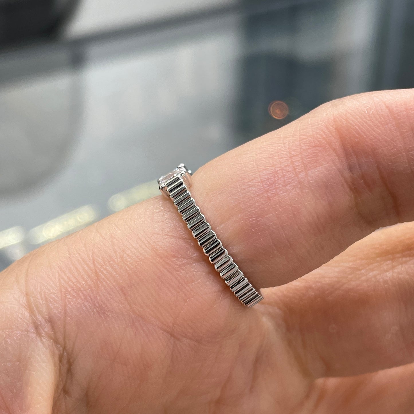Lab diamond Radiant cut 1.35ct half eternity straight vertical line band ring