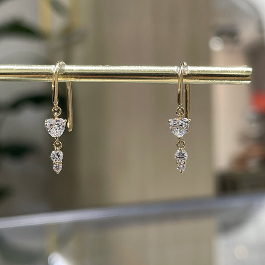 Lab diamond heart shape 0.3ct swing litte diamond U hook earrings - pair
