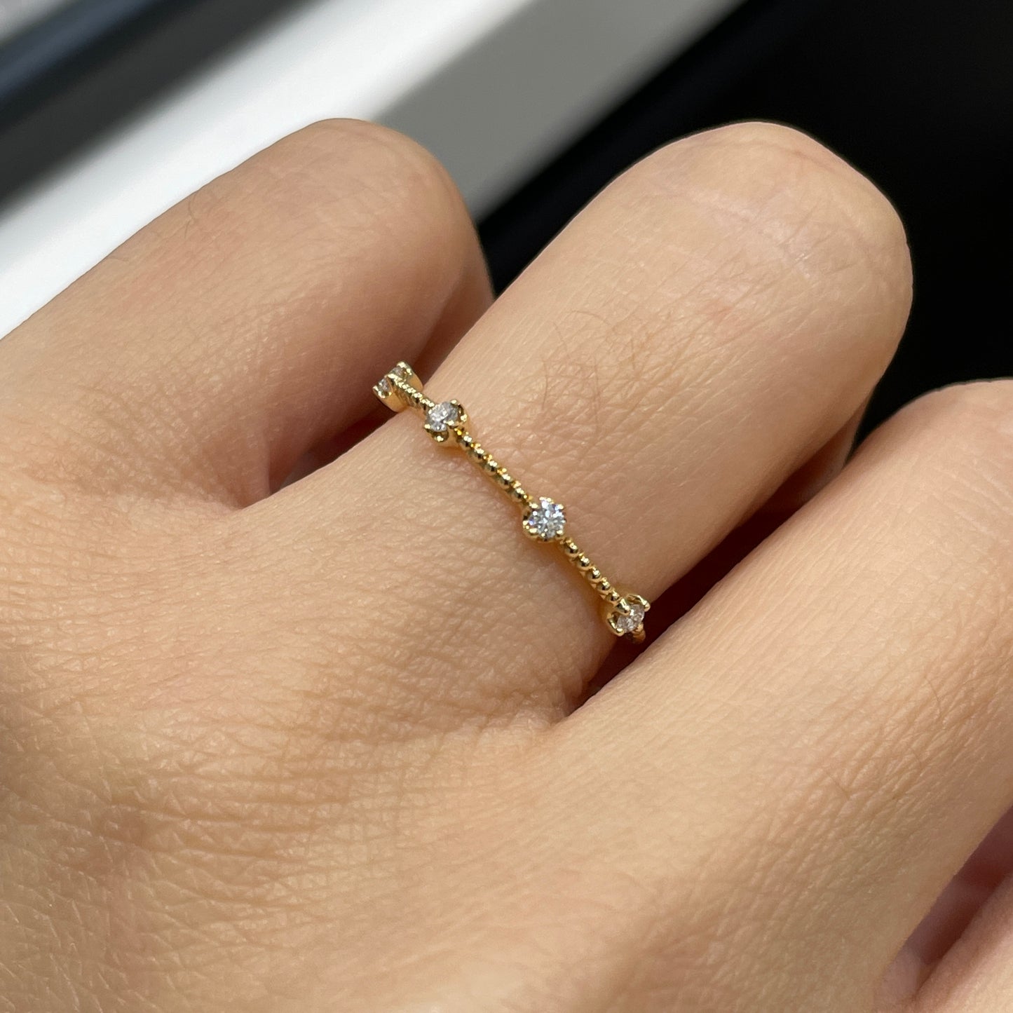 Lab diamond four-diamond Bead ring