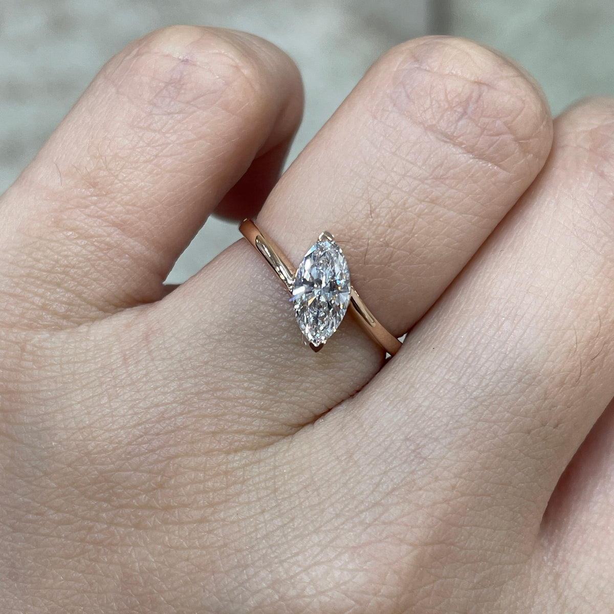 Lab diamond Marquise shape 0.7ct Twist band ring