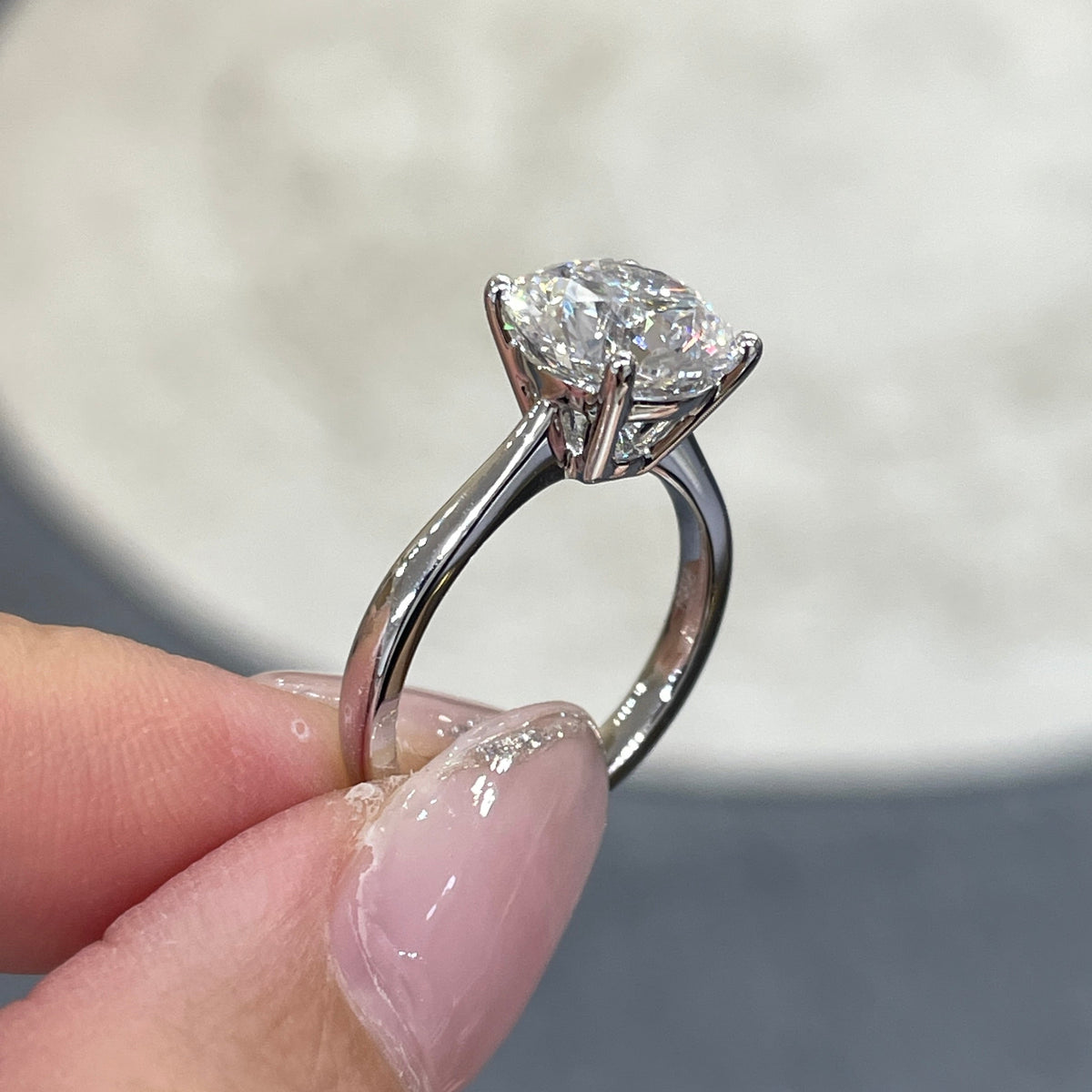 Lab diamond round 3ct classic four-prong solitaire ring