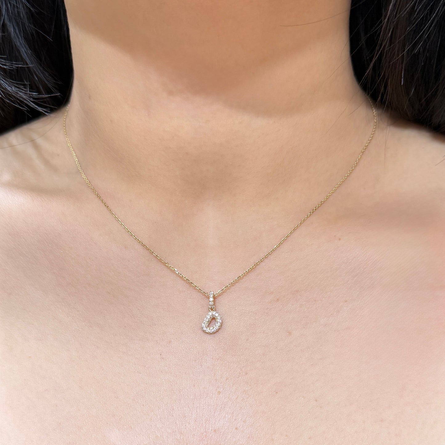 Lab diamond  baby bubble initial open clip pendant