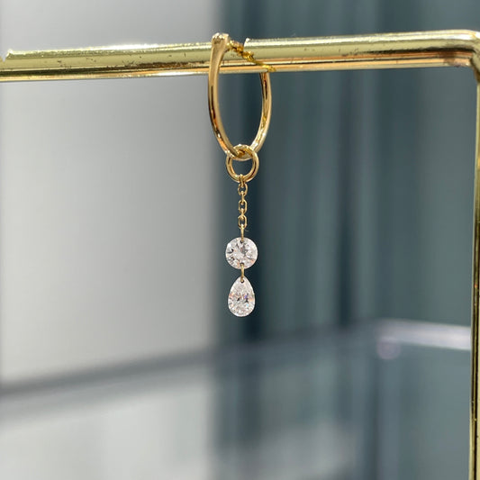 Lab diamond round and pear shape 0.2ct floating chain 10mm hoop earring-each