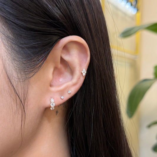 9k Lab Diamond round 0.8ct trio 7mm hoop earrings-pair
