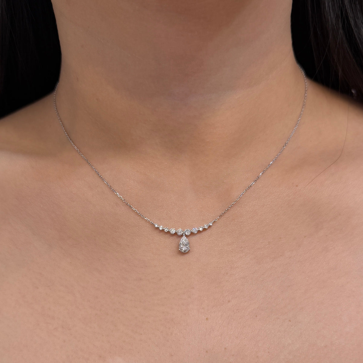 14k Lab diamond pear and round 1ct with smile necklace