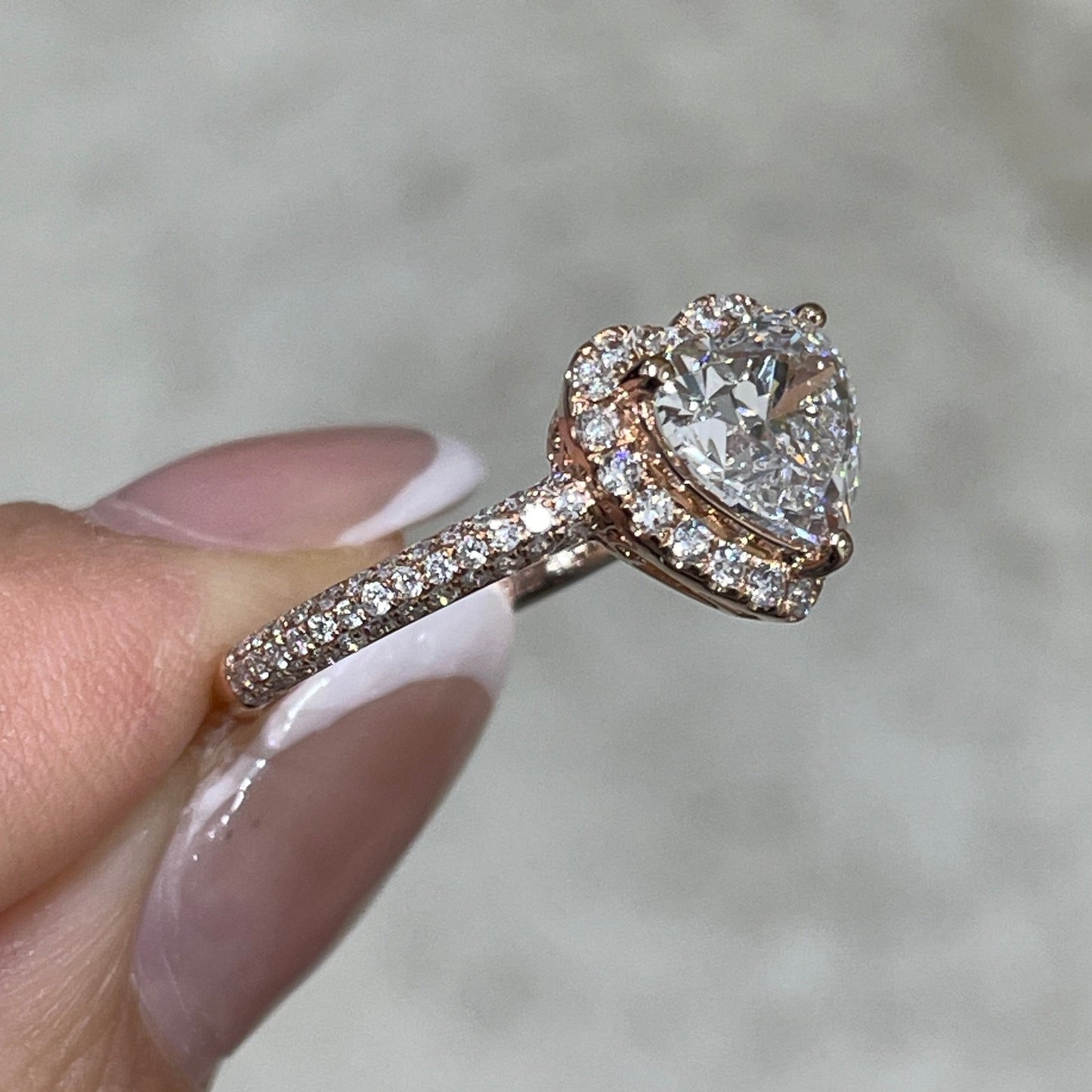 IGI lab diamond heart shape 1.8ct halo three-row pave ring