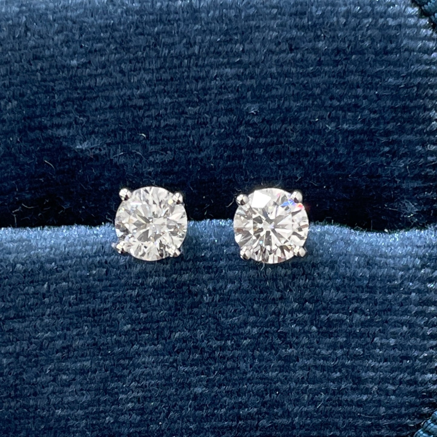 Lab diamond round 1.3ct four-prong v set stud earrings-pair