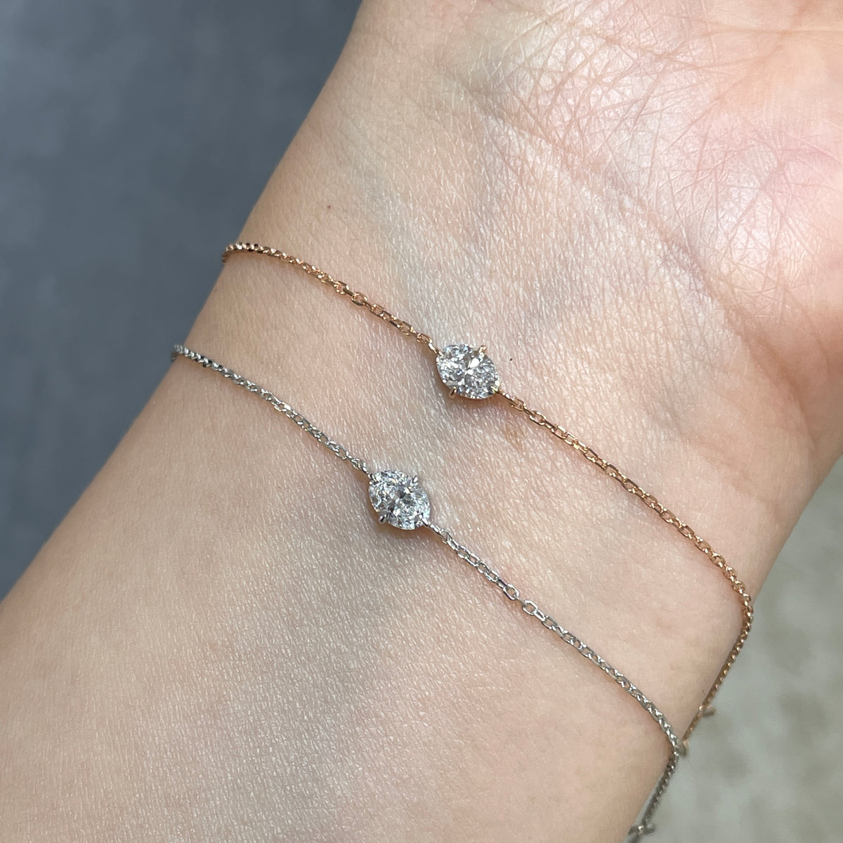Lab diamond Oval shape 0.3ct compass four-prong bracelet