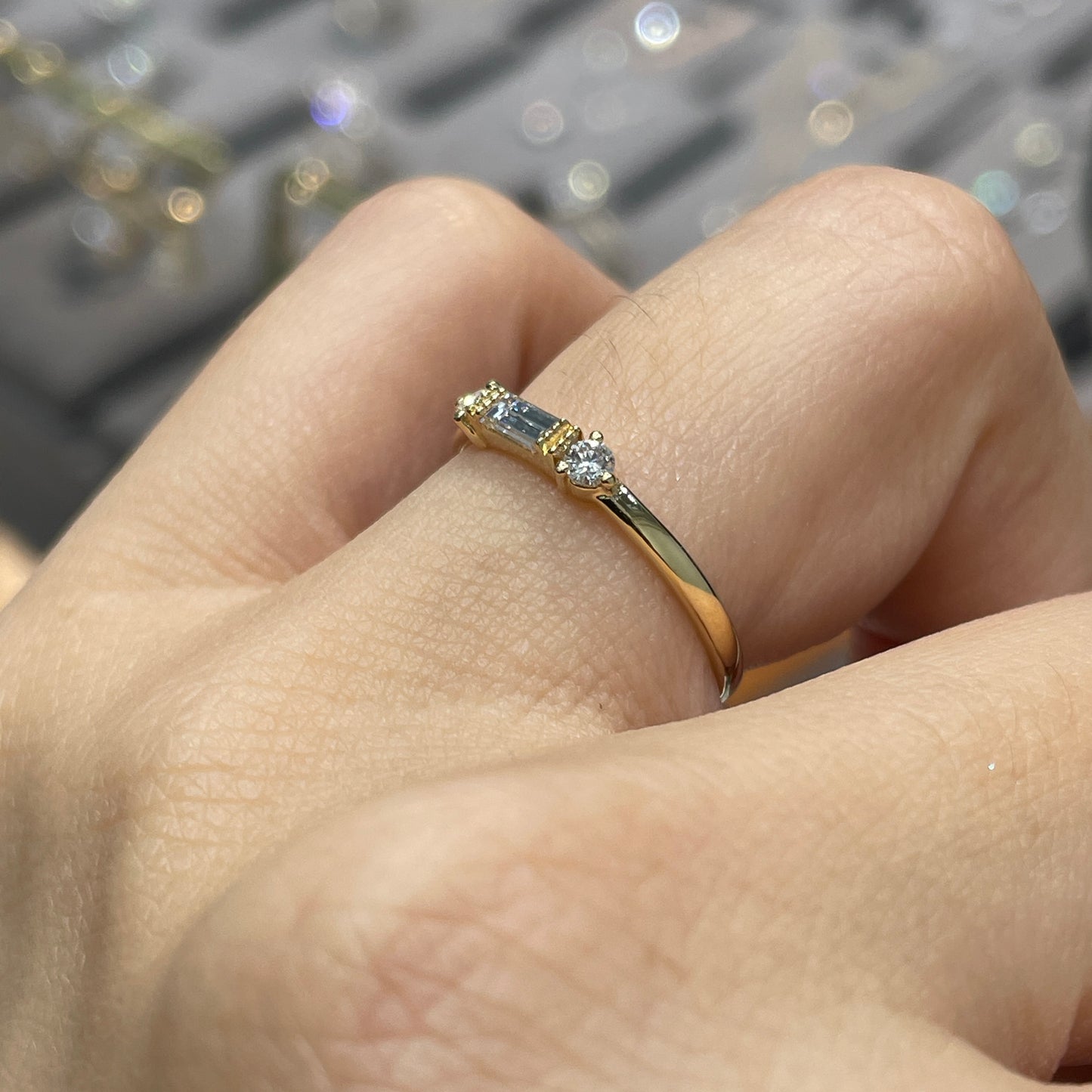 Lab diamond baguette and round 0.1ct thicker ring
