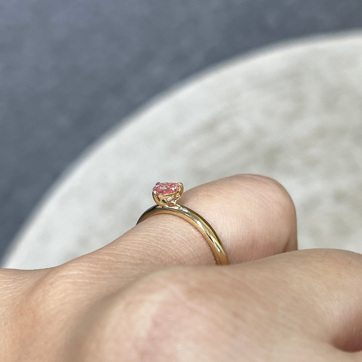9k Lab pink diamond heart 0.29ct  three-prong solitaire ring