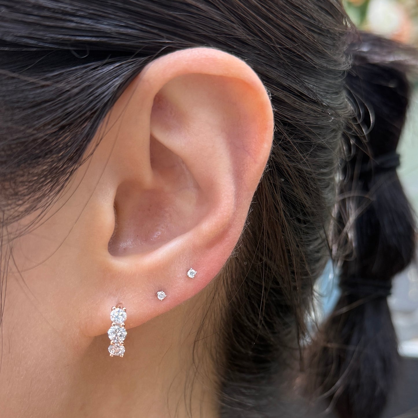 Lab Diamond round trio 1ct 10mm hoop earrings-pair