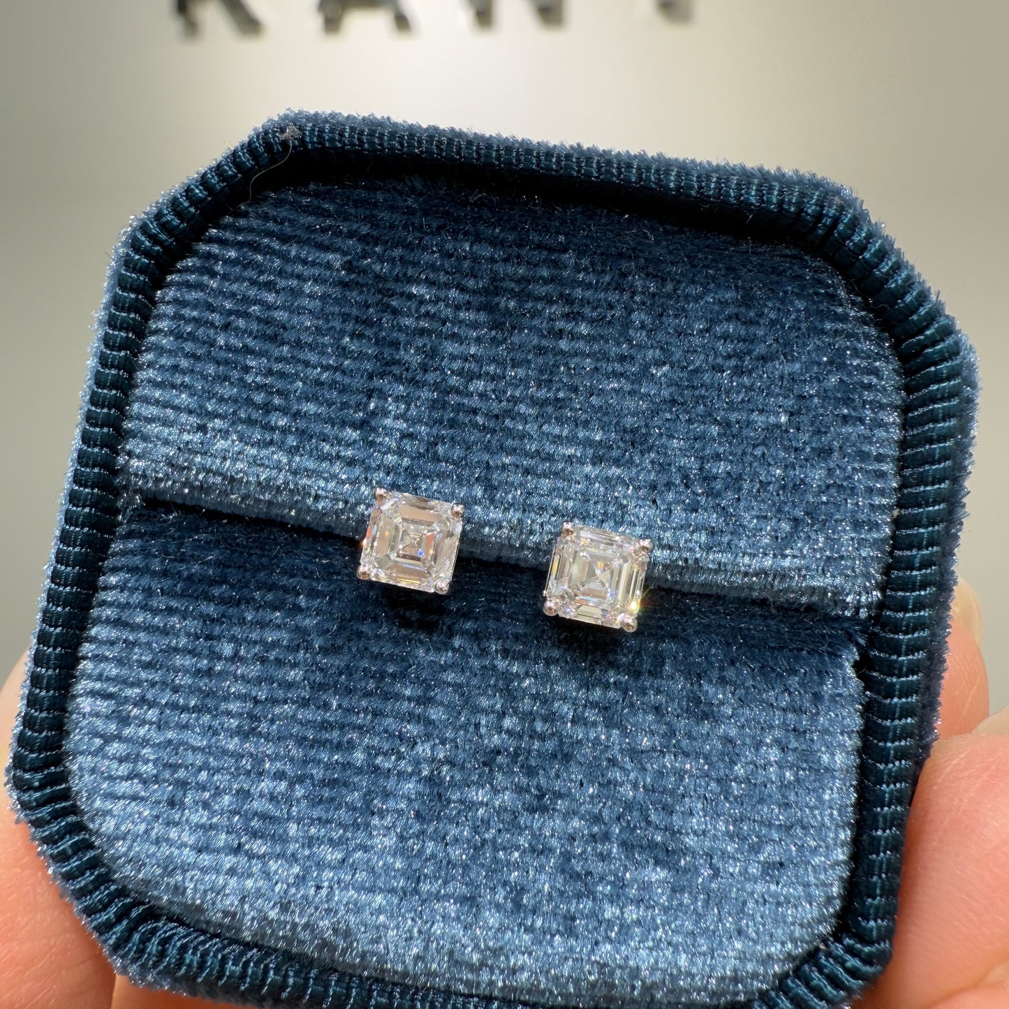 Lab diamond asscher cut 1ct four-prong earrings -pair