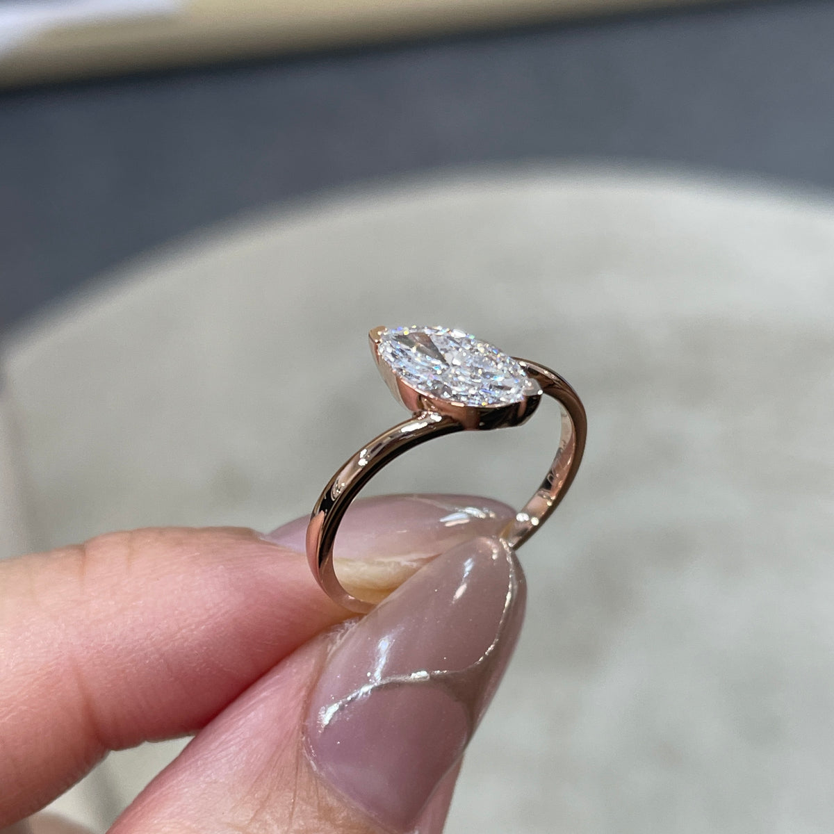 Lab diamond Marquise shape 0.7ct Twist band ring