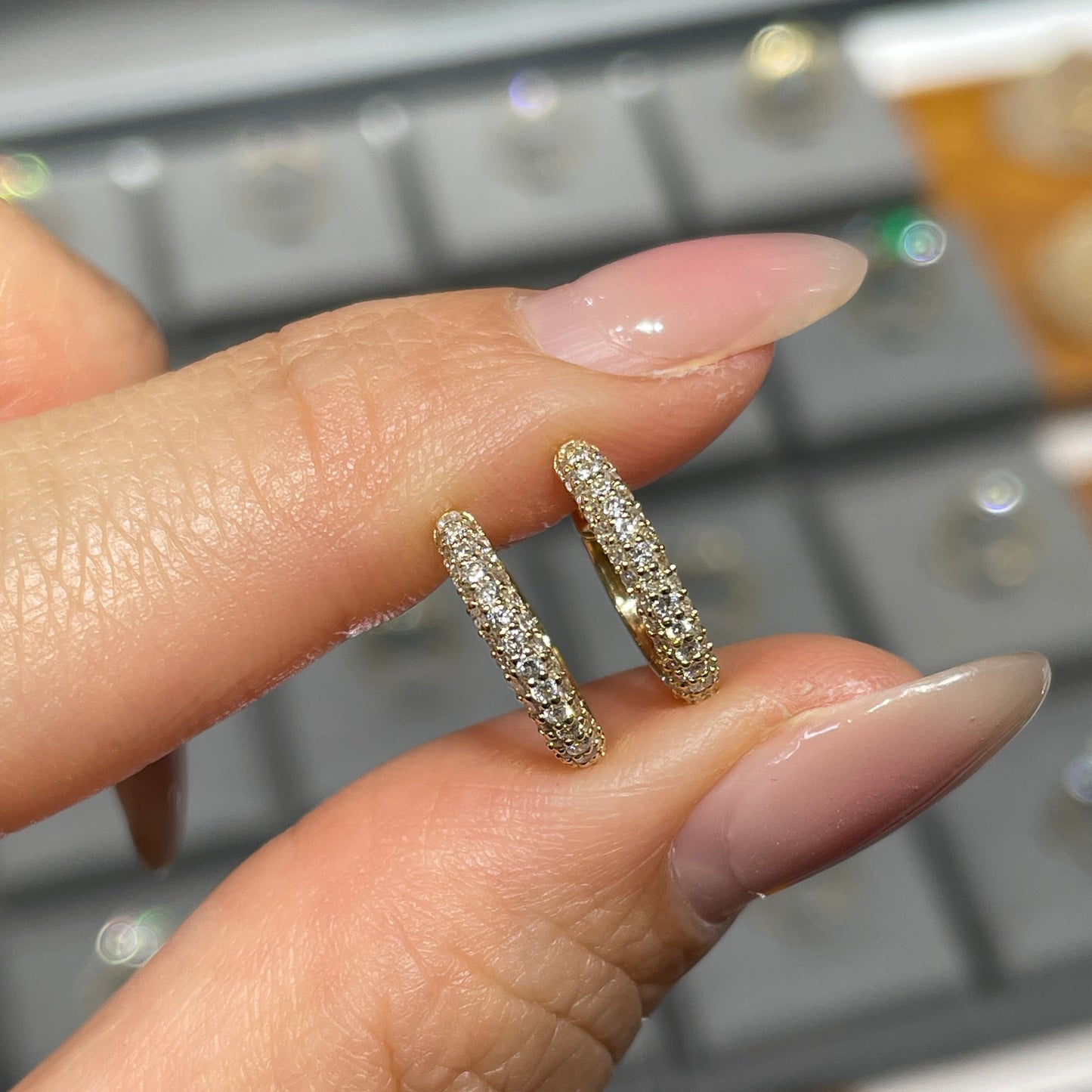 9k Lab diamond round 0.35ct three row 10mm hoop earrings-pair