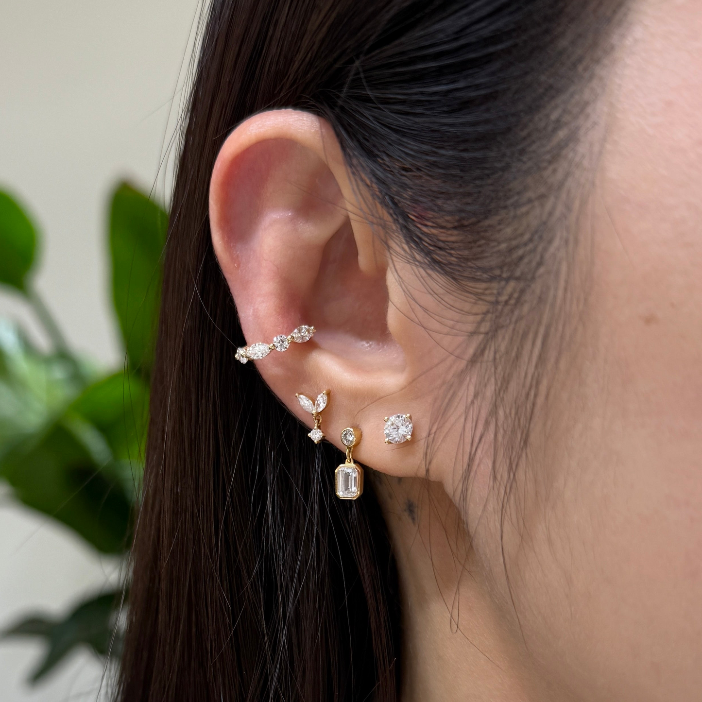 9k Lab diamond marquise shape and round 0.5ct mix 10mm ear cuff - each