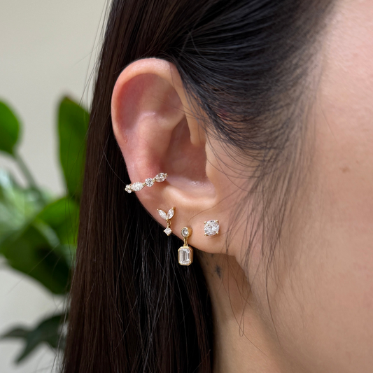 9k Lab diamond marquise shape and round 0.5ct mix 10mm ear cuff - each