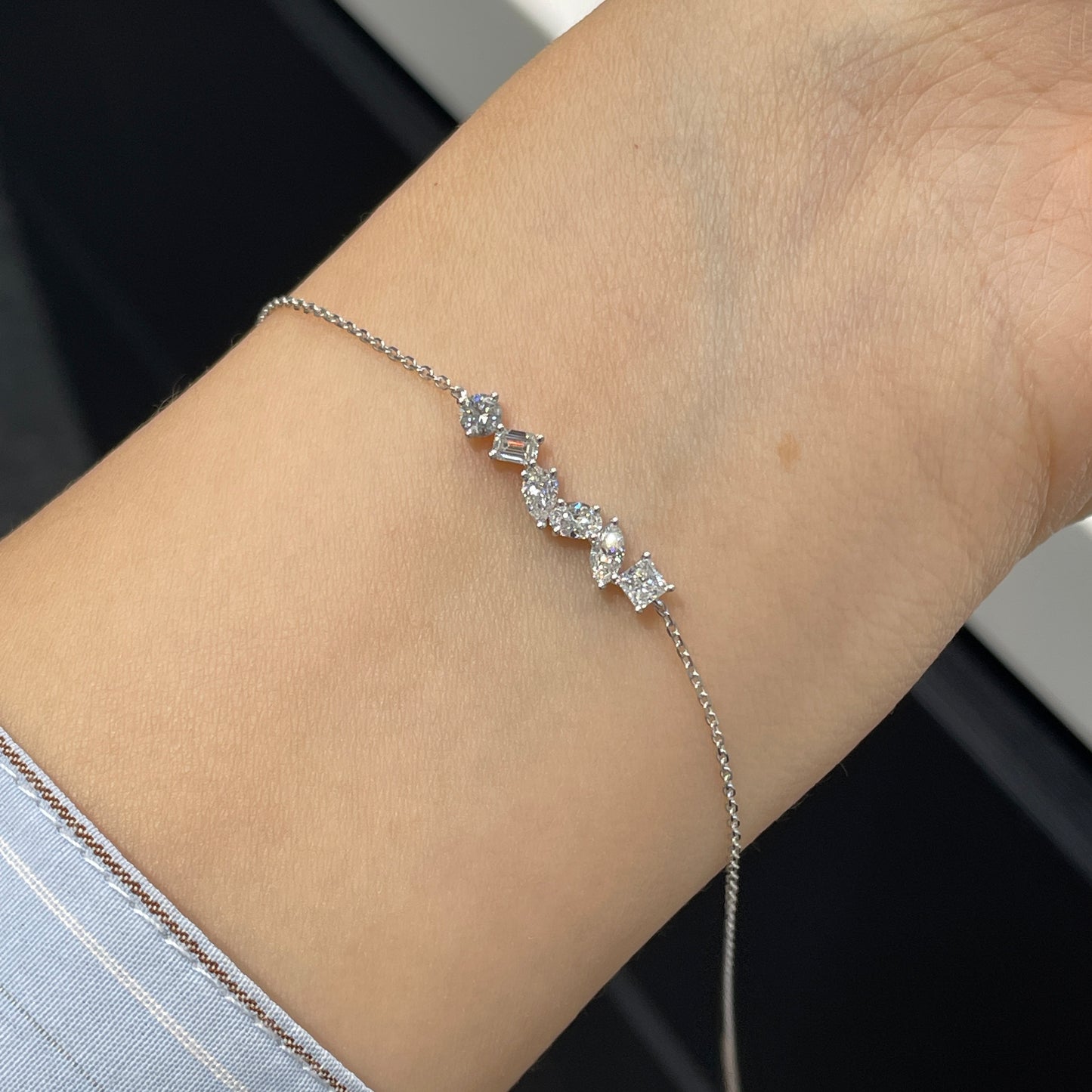 Lab diamond fancy mix 0.6ct irregular bar bracelet