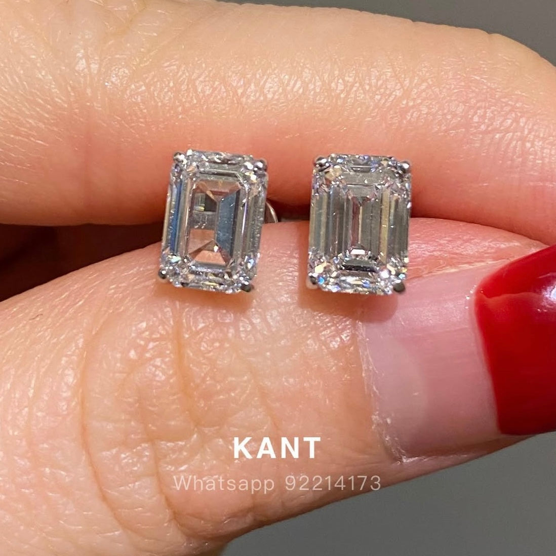 IGI Lab diamond Emerald cut 3ct four-prong stud earrings-pair