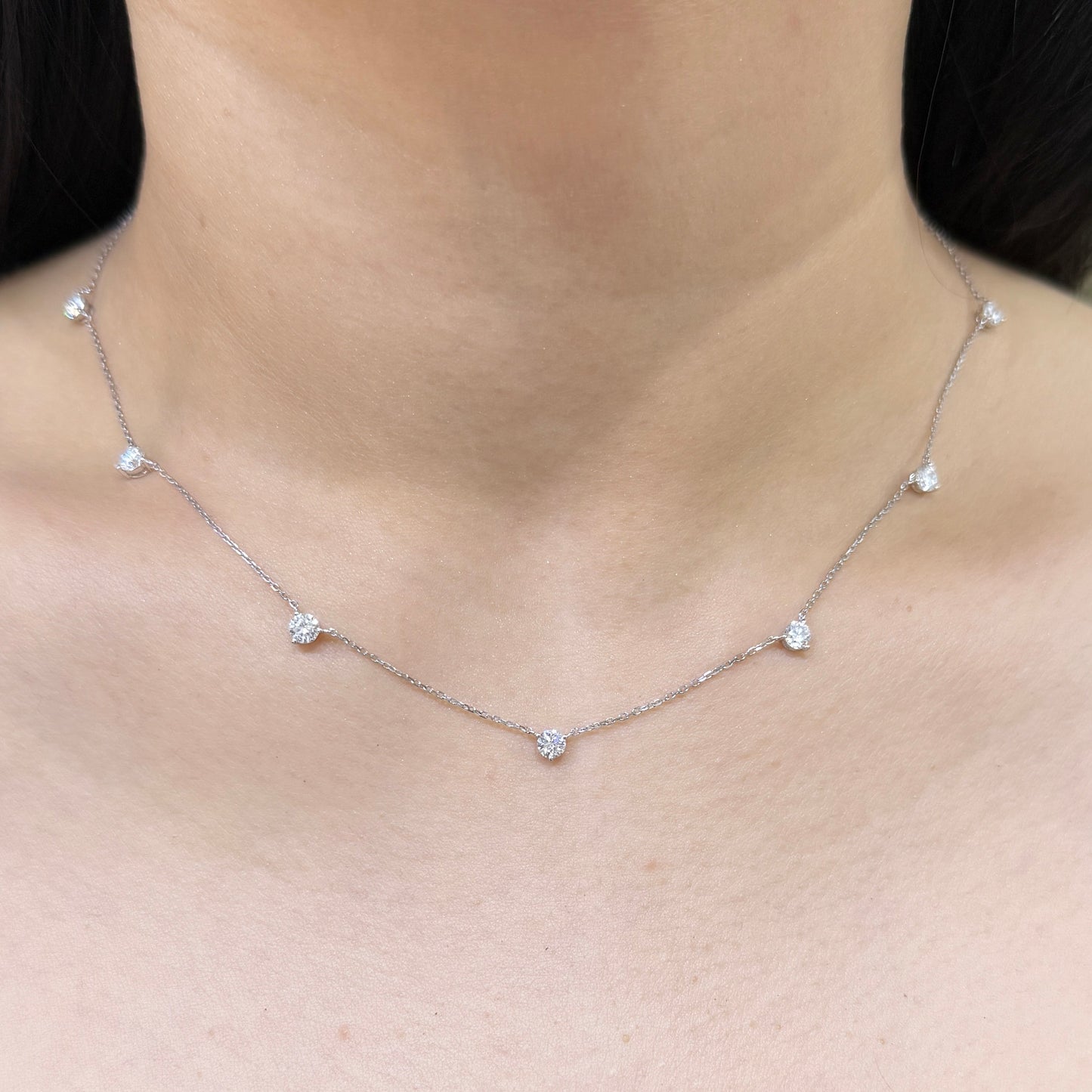 Lab Diamond Round 1.4ct seven stone three -prong necklace