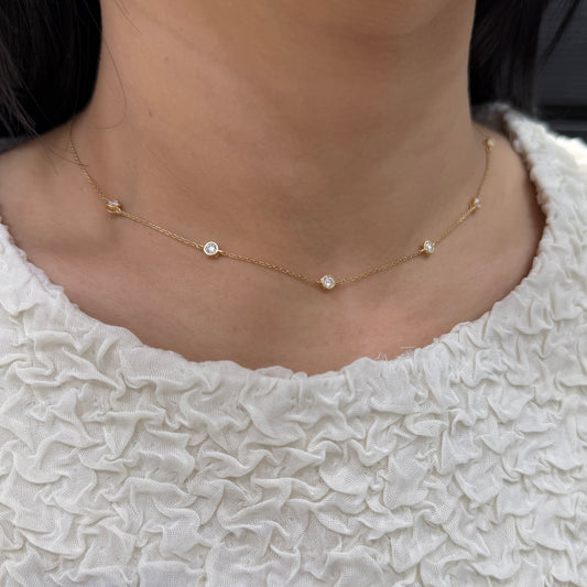 Lab diamond Round 0.48ct bezel six bubbles necklace
