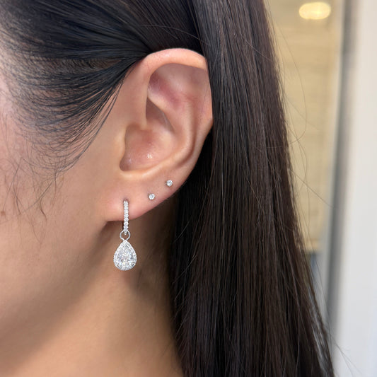 Lab diamond Pear shape 2.45ct halo two way 10mm hoop earrings - pair