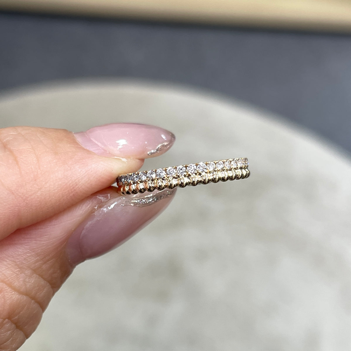 9k Lab diamond round 0.35ct milgrain dewdrop full eternity ring