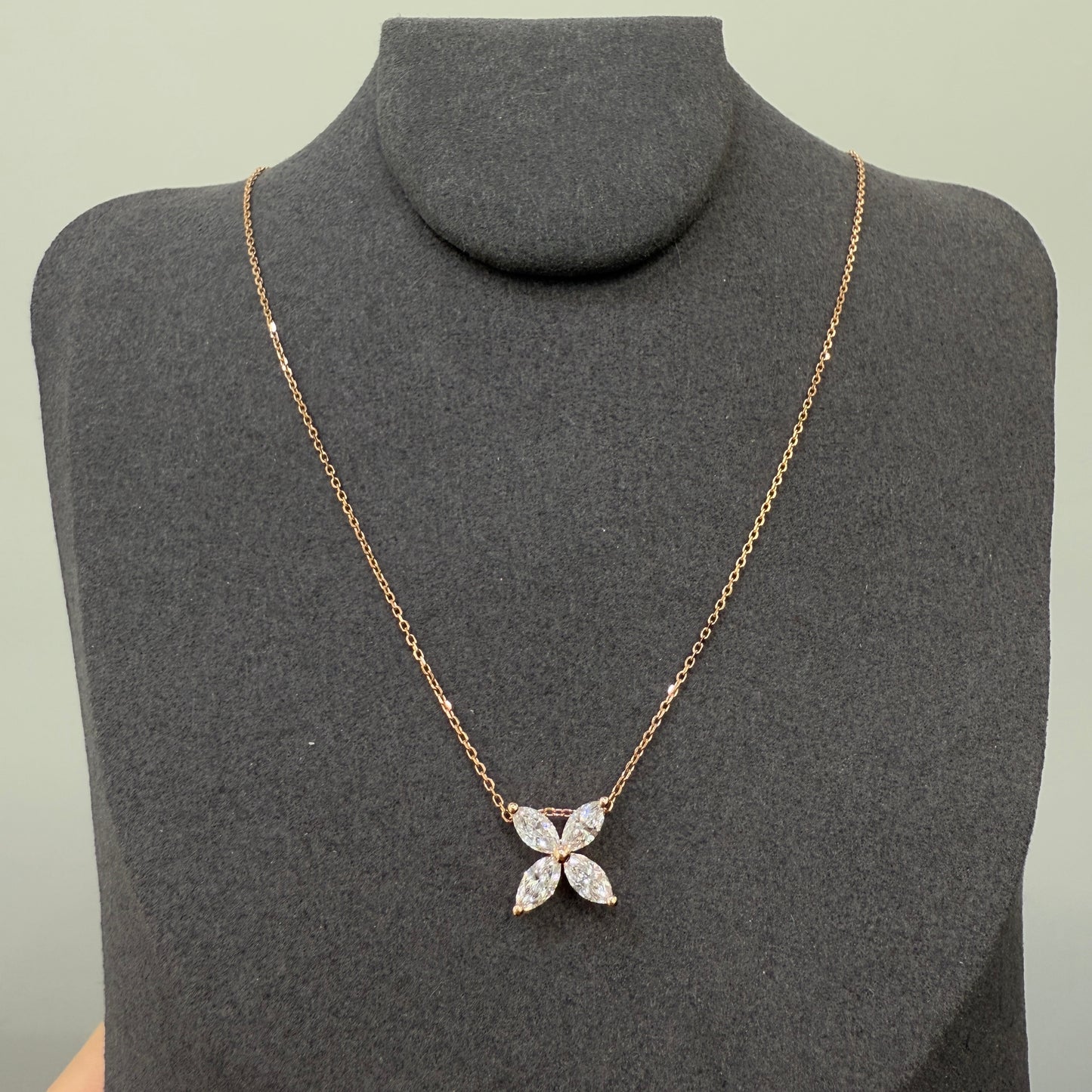Lab diamond marquise 1ct flower two way pendant with necklace