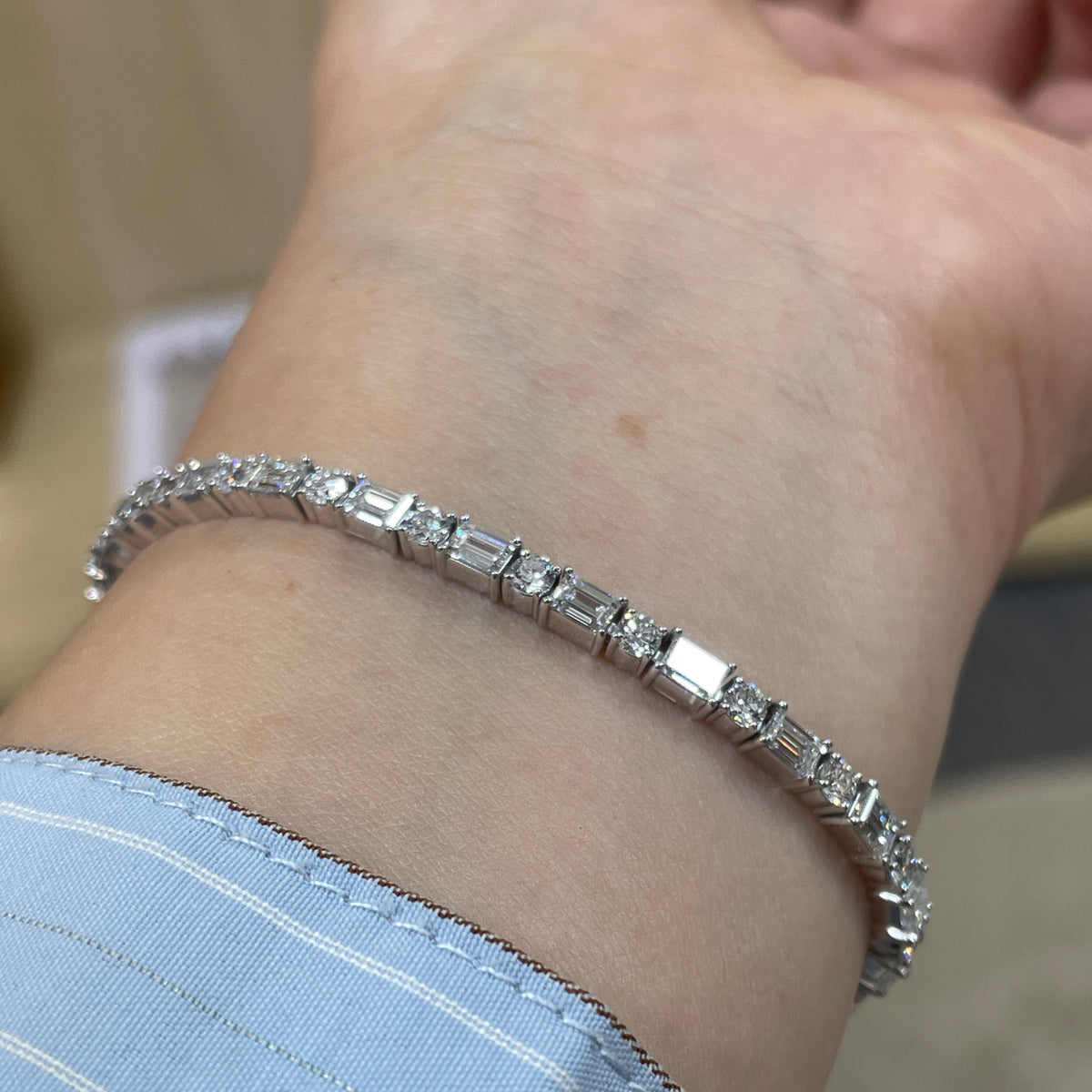 Lab Diamond baguette cut and round mix 5.4ct four-prong tennis bracelet