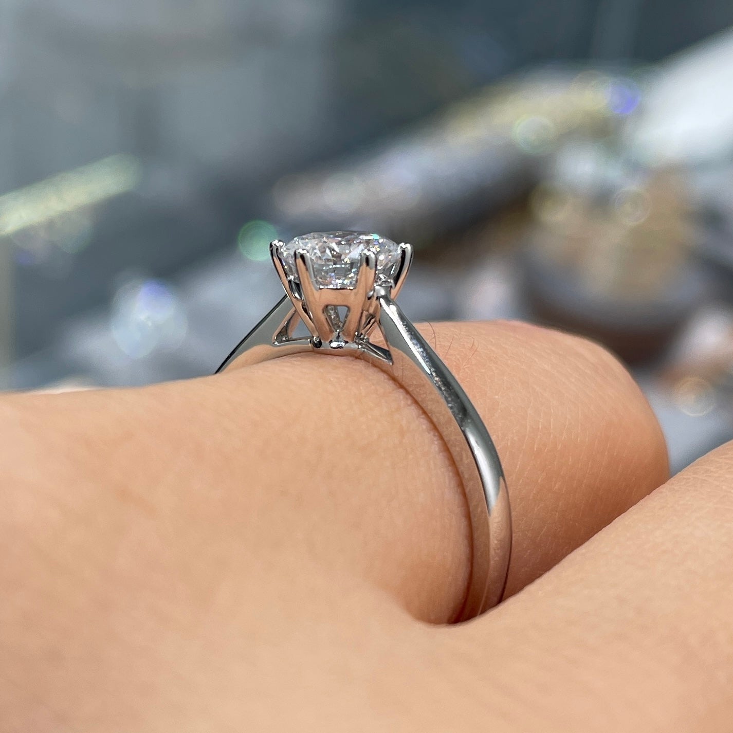 Lab diamond round 1ct six prong solitaire ring